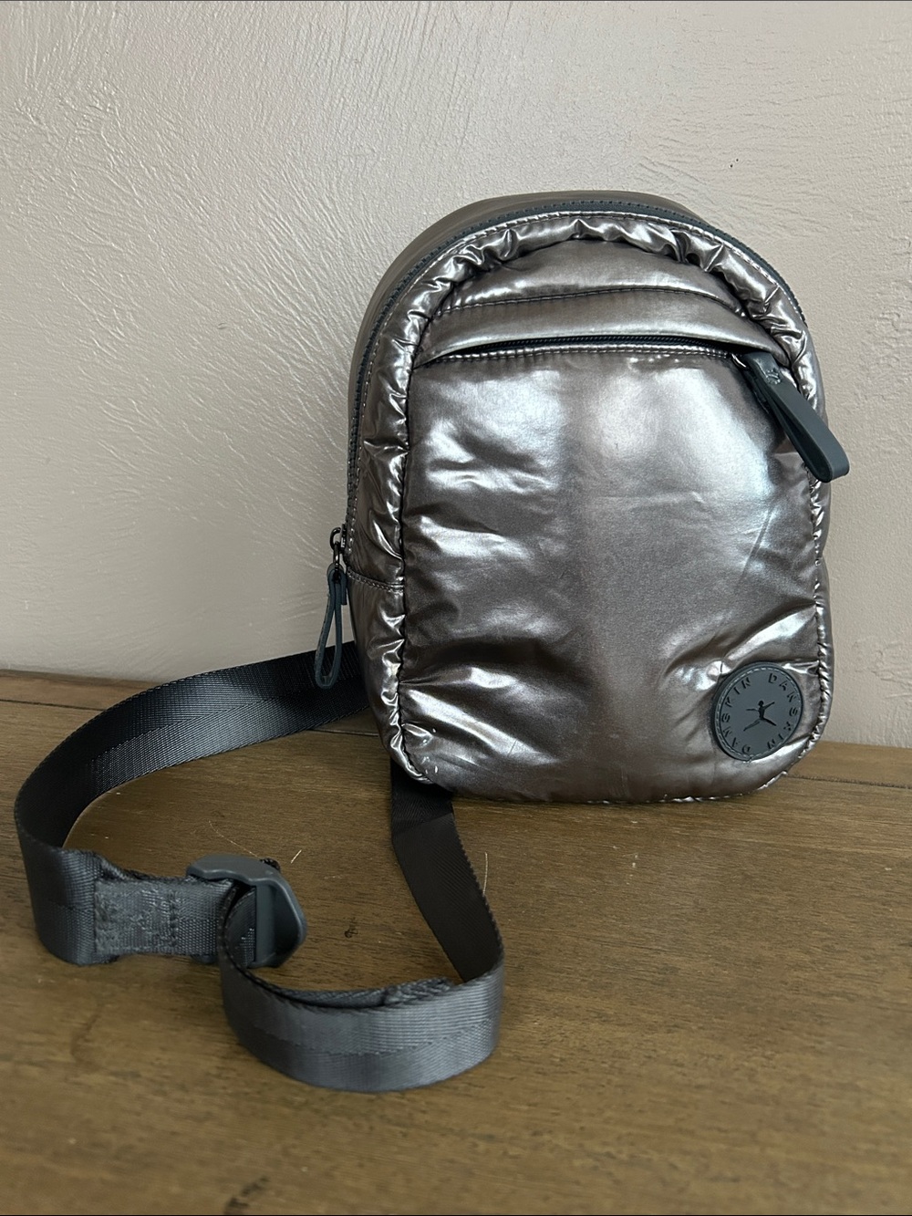 Danksking Metallic Gunmetal Finish Men's Crossbody Sling Bag. Adjustable Strap.